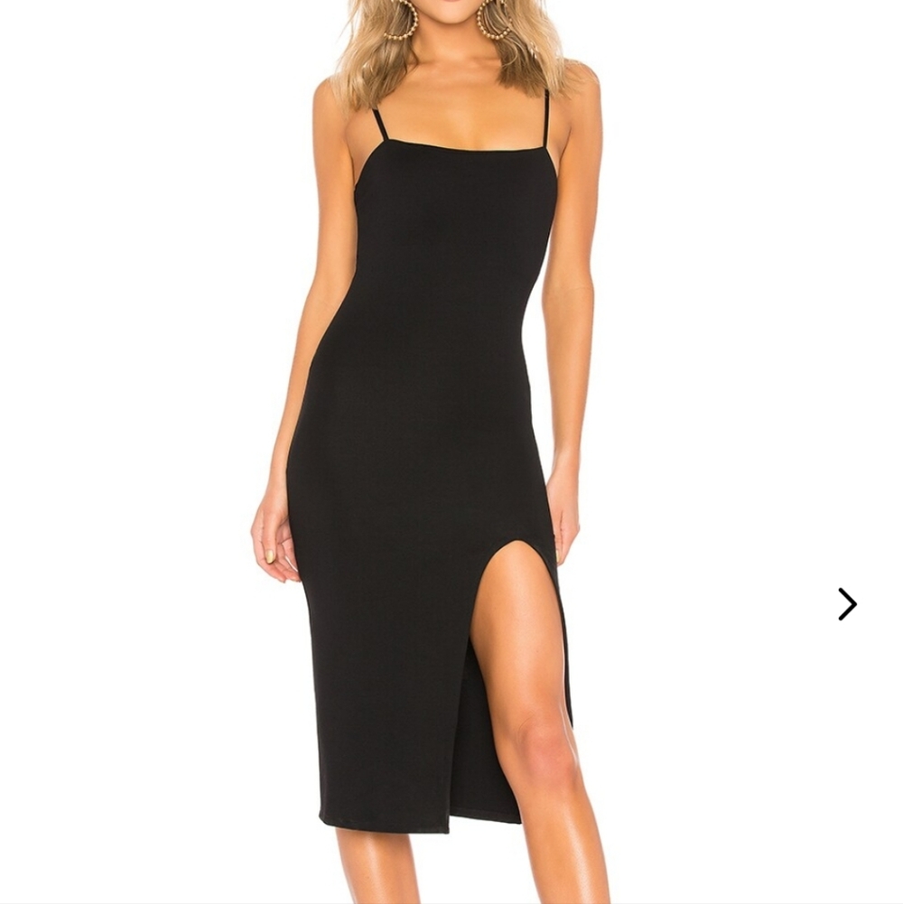 New Lovers + Friends Black Spaghetti-Strap Midi Dress With Thigh Slit Size Large